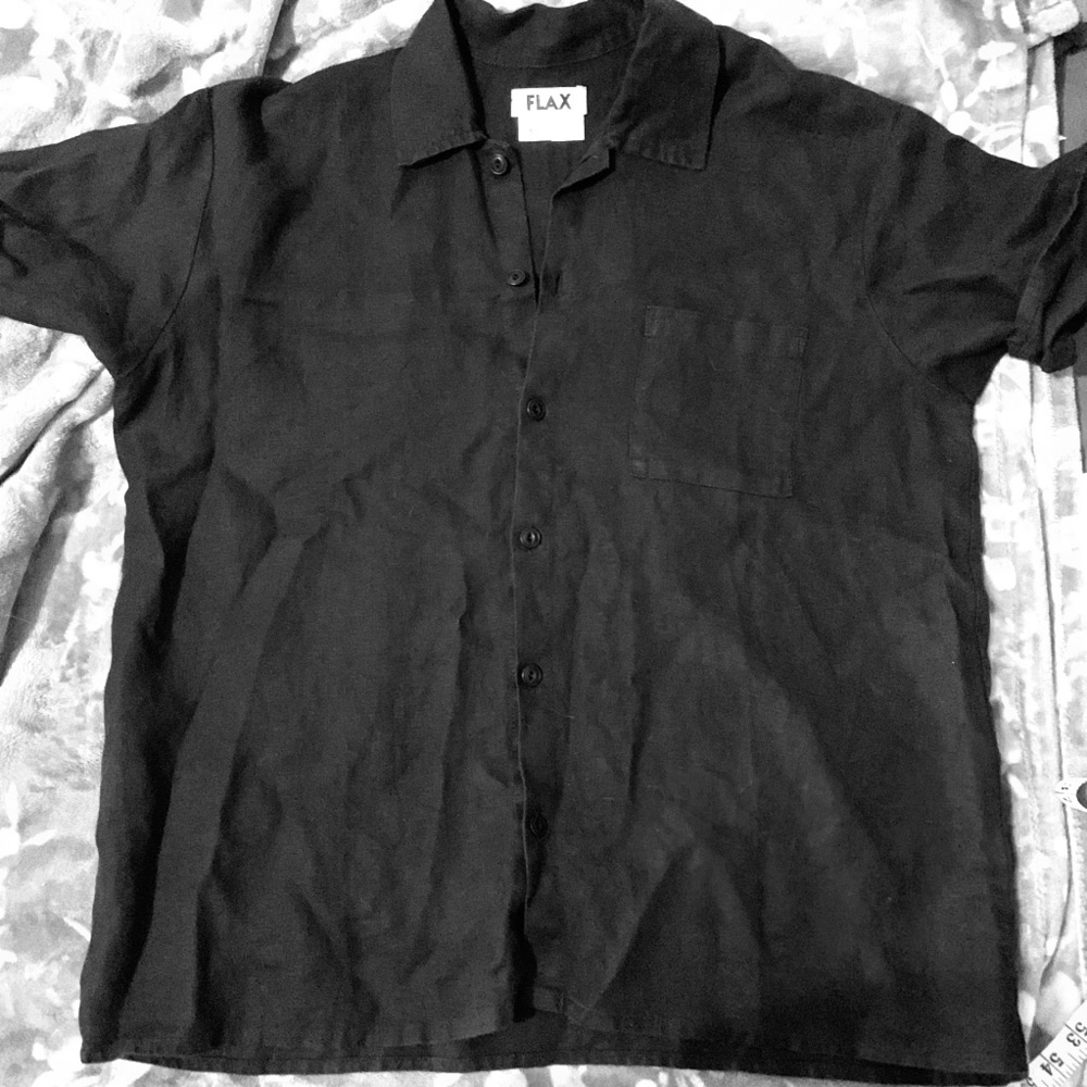 EUC FLAX black, button-down, short sleeve tunic